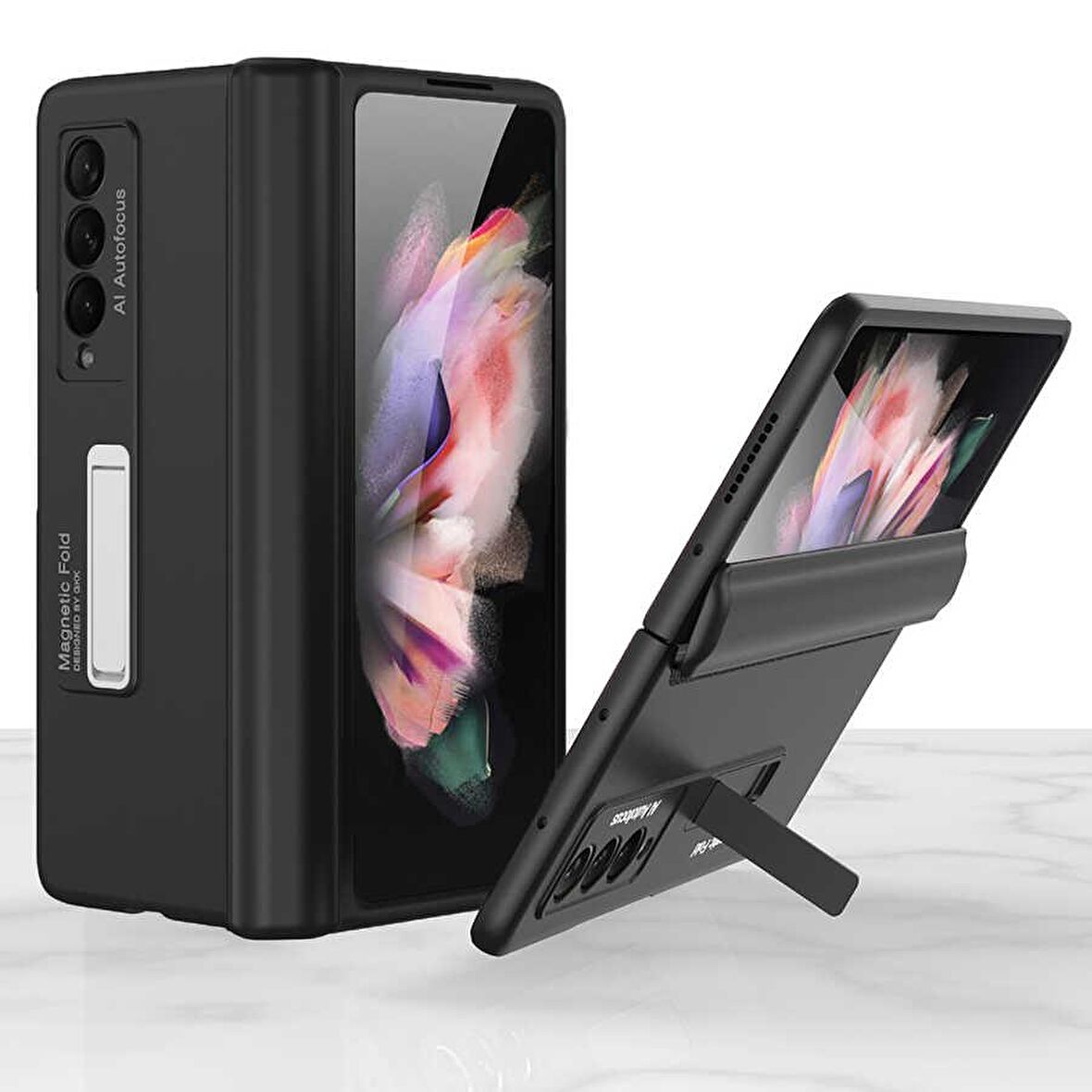 Galaxy Z Fold 3 Uyumlu Fuchsia M-Magnet Standlı Kılıf 360° Tam Koruma Parmak İzi ve Yağlanmayı Önler