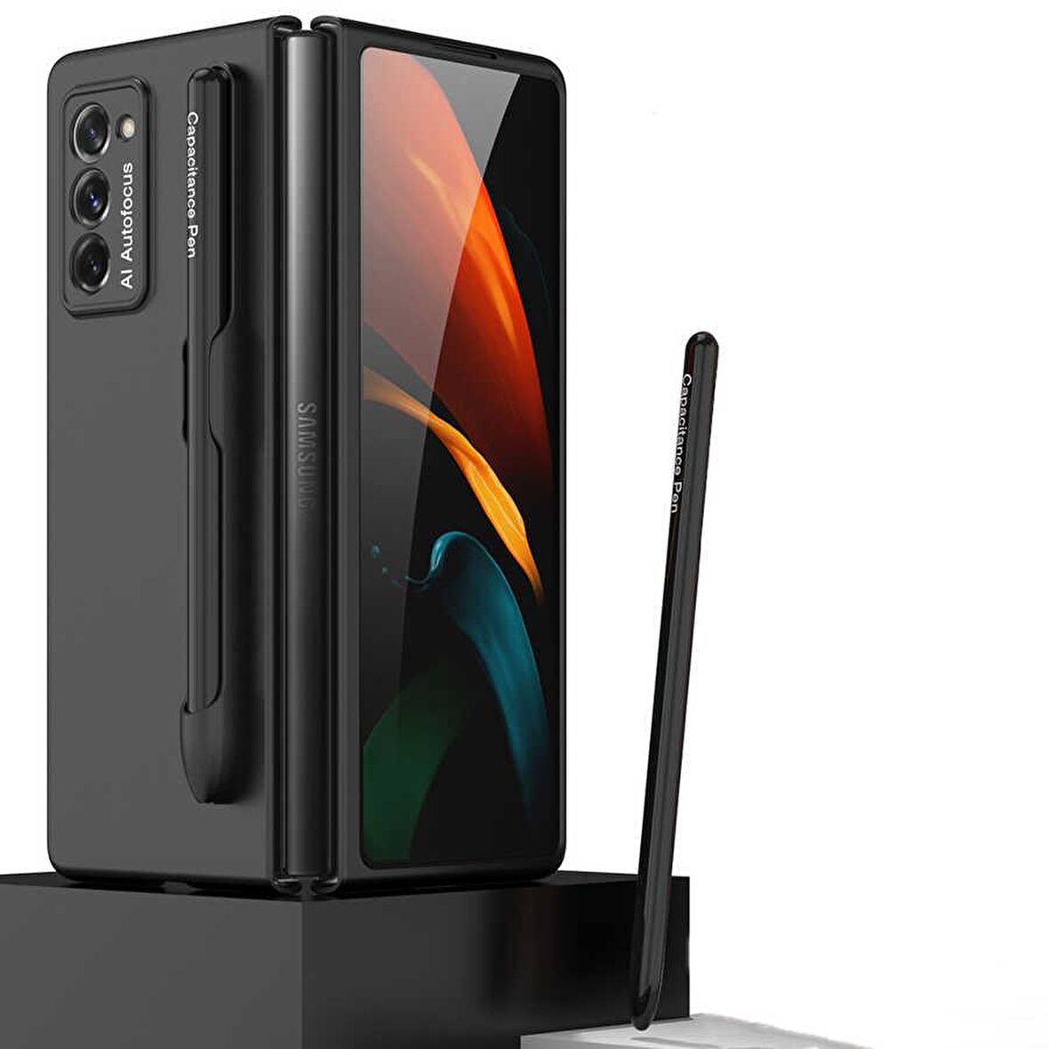 Fuchsia Galaxy Z Fold 2 Uyumlu Kalem Yuvalı Kılıf + Kapasitif Dokunmatik Kalem