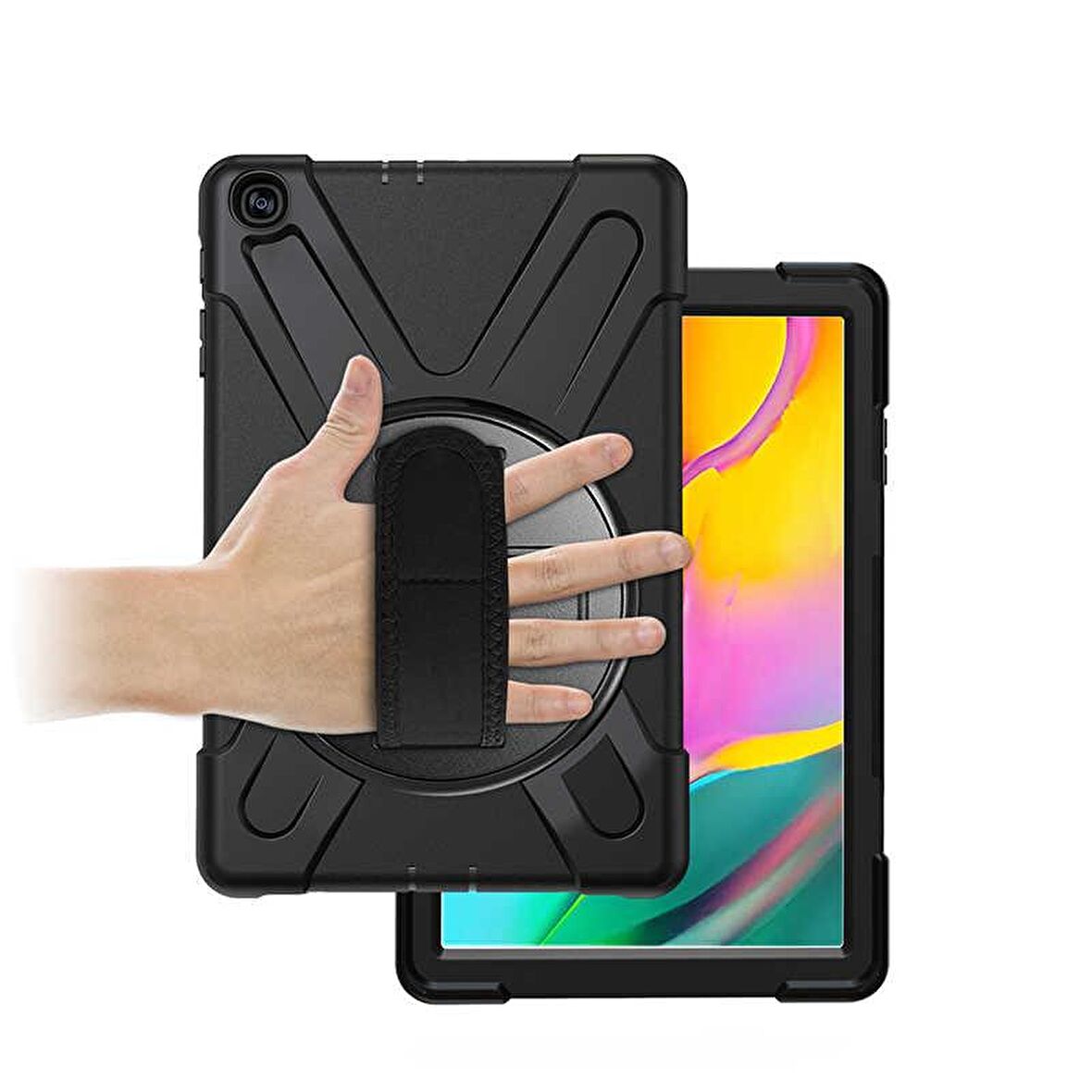 Apple iPad 6 Air 2 Uyumlu Defender Zırh Tablet Kılıfı Askılı 360° Dönebilir Standlı Tam Koruma