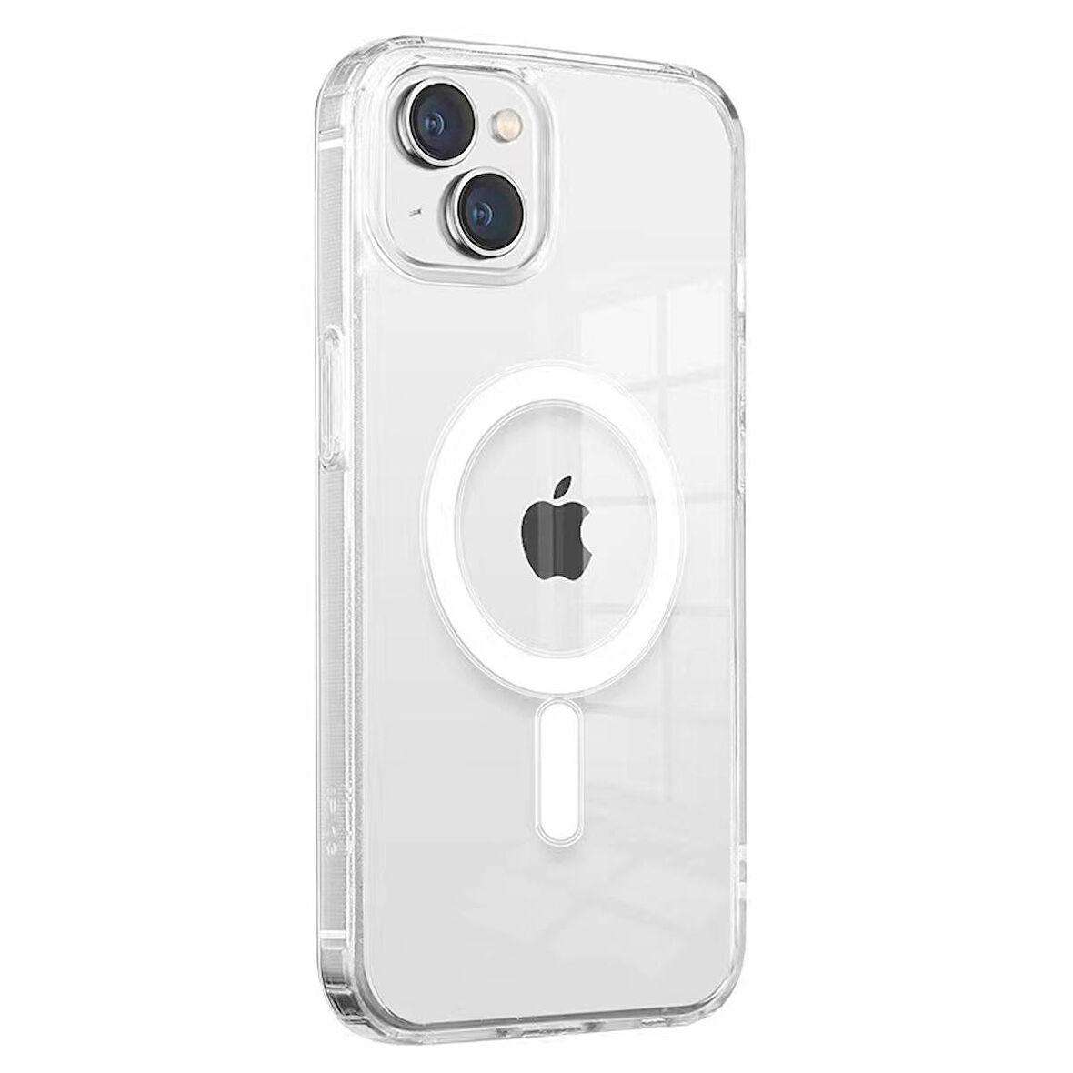 Fuchsia Apple iPhone 14 Plus Kılıf Magsafe Şarj Özellikli Şeffaf Sert PC Embos Kapak