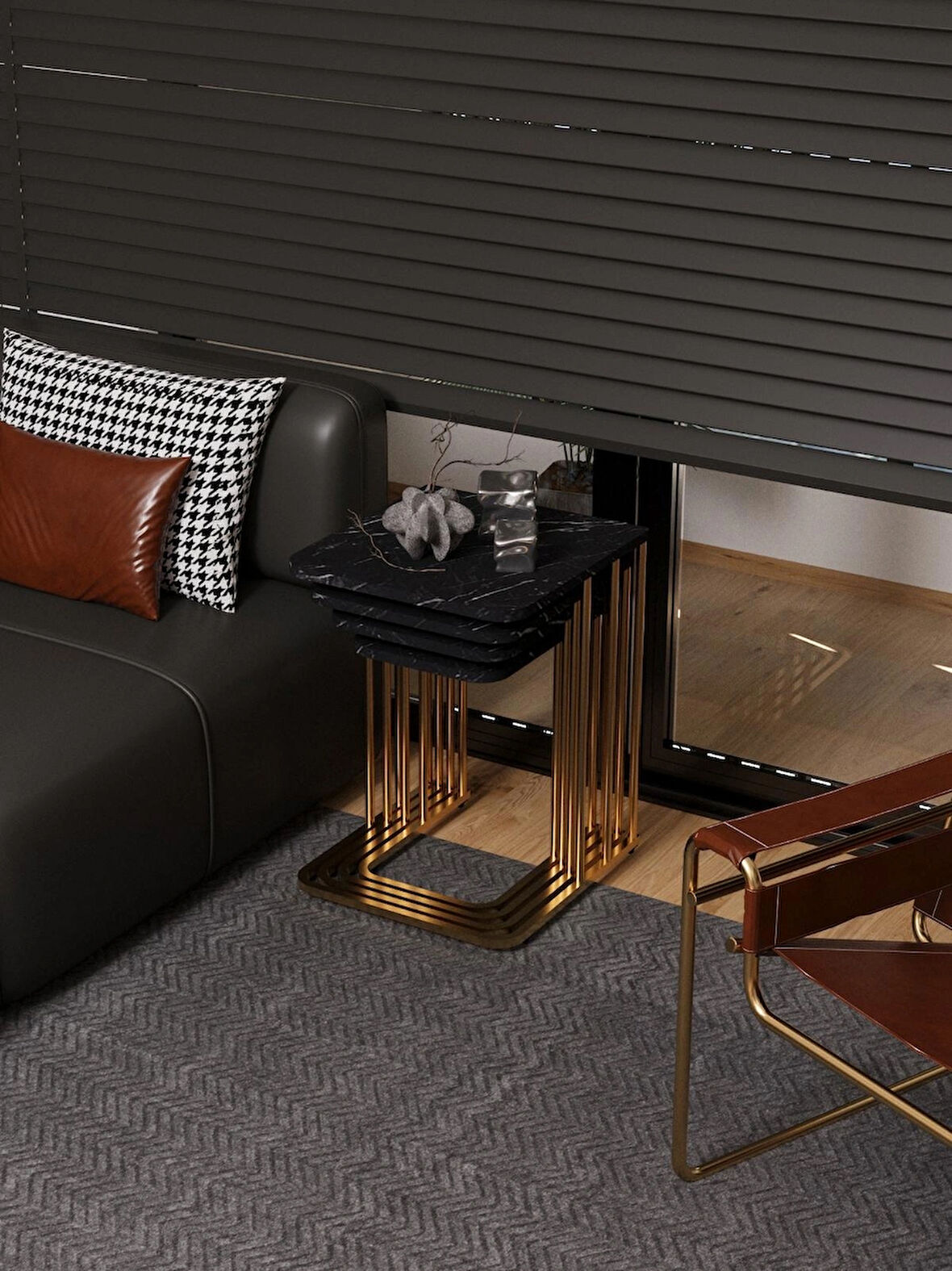 Ceylin 4lü Zigon Sehpa Mdf Tekerlekli Gold Ayak