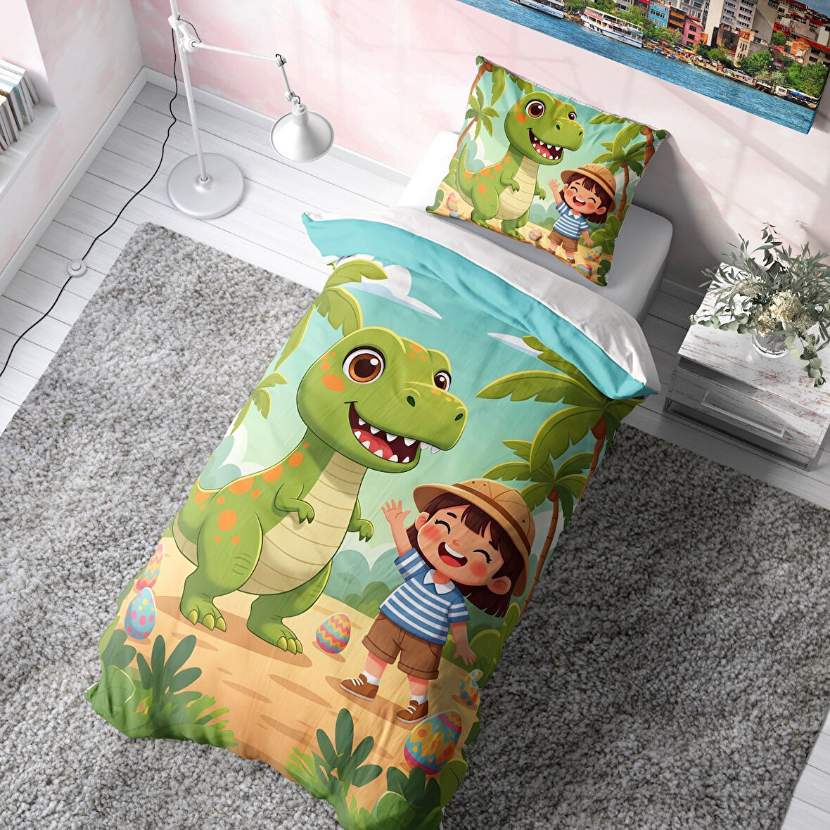 Yeşil Dino Macerası Çocuk Nevresim Takımı (Çarşafsız)