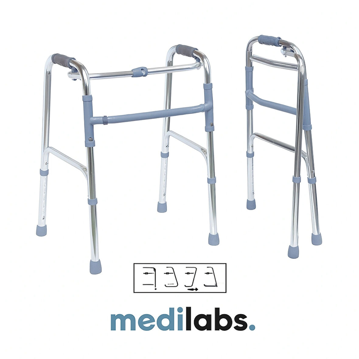 Medilabs Ultra Hafif  Yürüteç 6 Kademeli, Kauçuk Uçlu, Ortopedik Walker