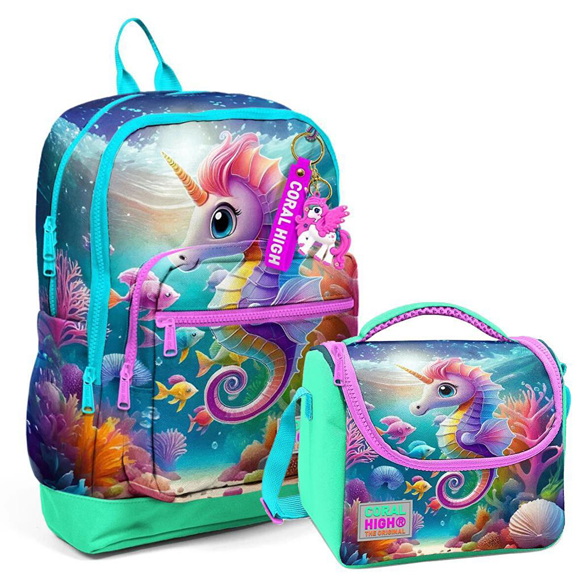 Coral High 2li Set Denizatı Desenli Okul Çantası Beslenme 23772