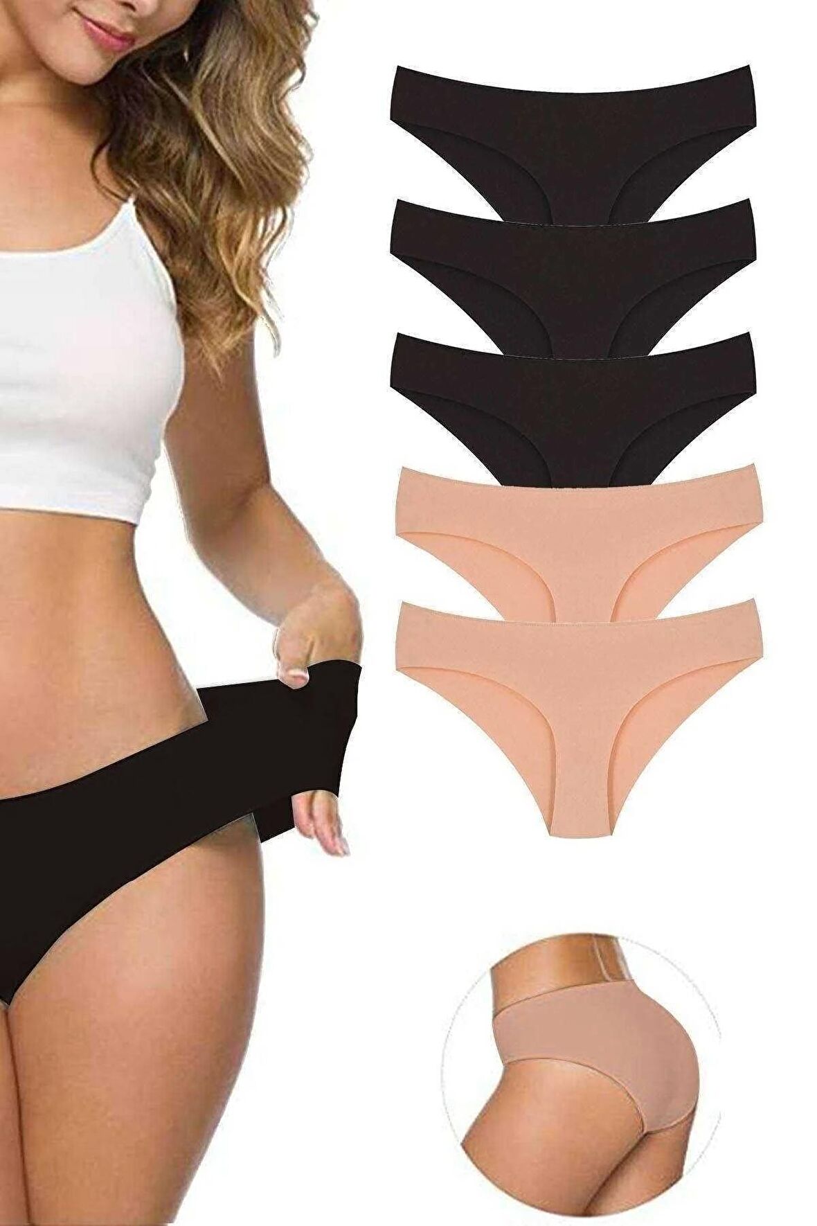 Kadın Lazer Kesim Dikişsiz Esnek Iz Yapmayan Toparlayıcı 5'li 5 Adet Külot