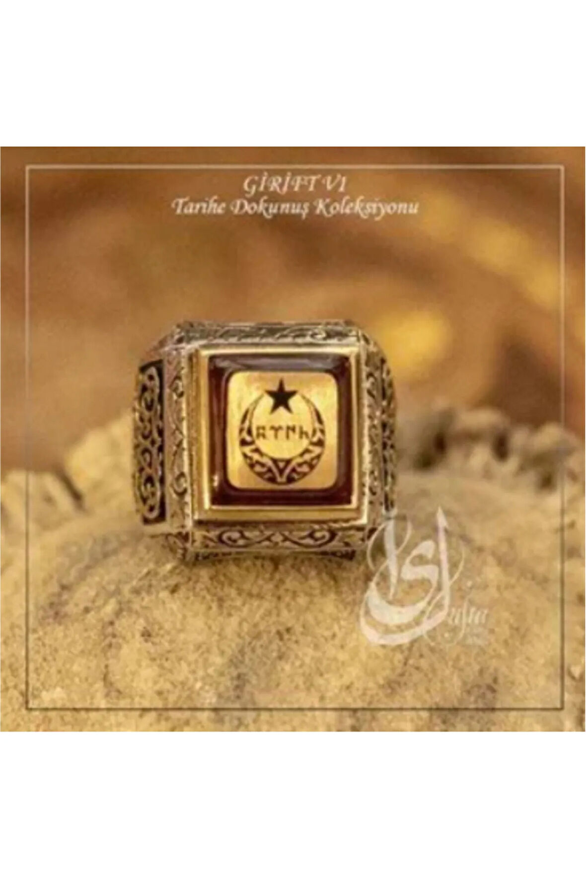 İslam Usta Tasarımı Türk Yazılı Hilal Ay Girift Model 1 Gümüş Erkek Yüzük