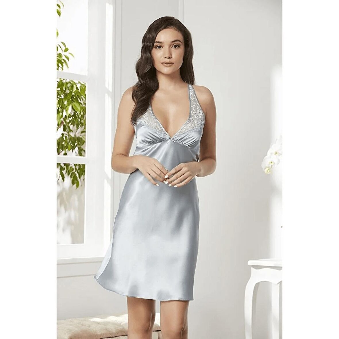 Pierre Cardin İp Askılı Dantelli Saten Gecelik