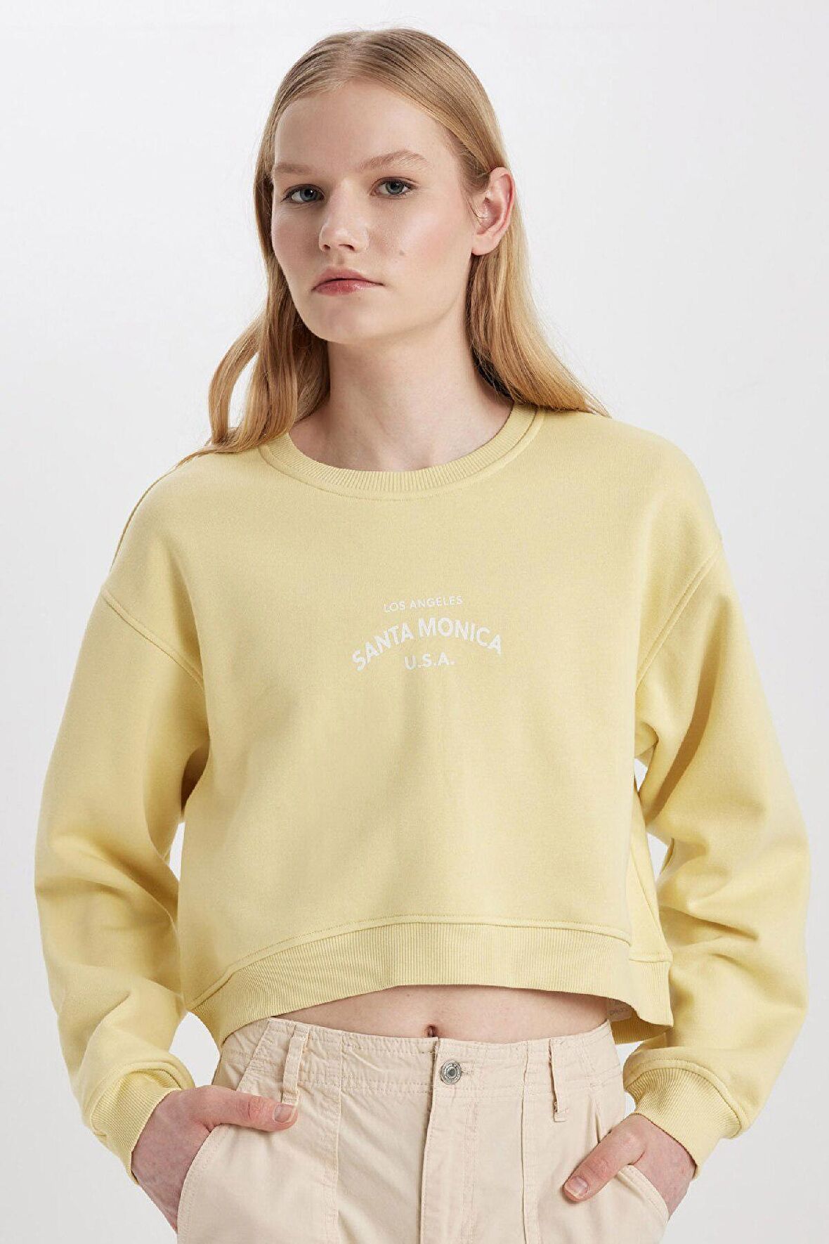 DeFacto Boxy Fit Bisiklet Yaka Baskılı Kalın Sweatshirt C5385AX23CWGN657