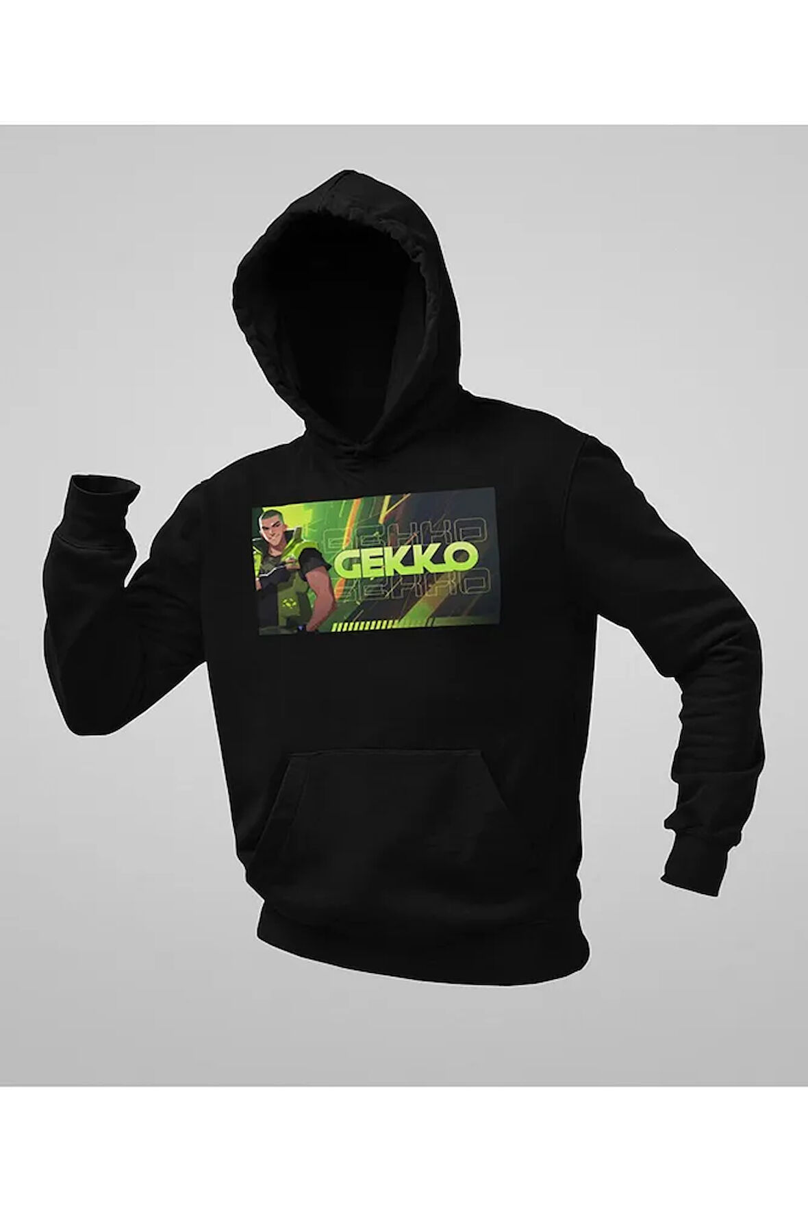 Gekko Baskılı Unisex Oversize Vallorant Hoodie