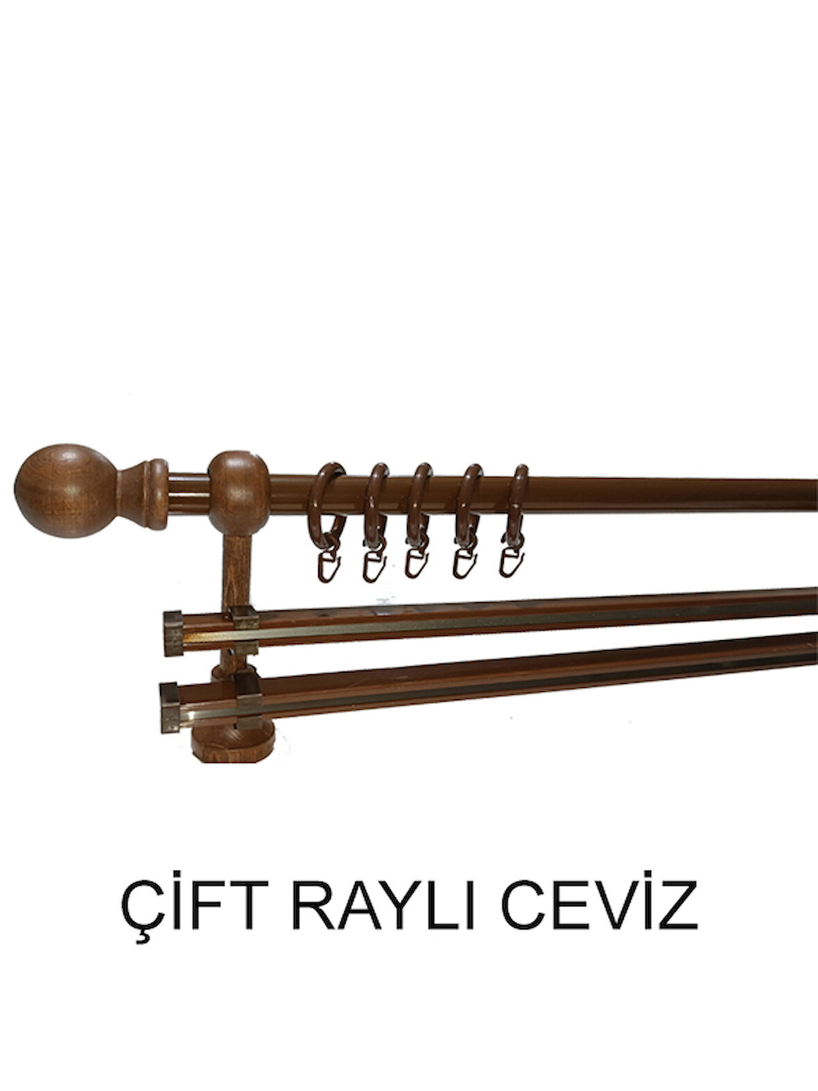 KLASİK AHŞAP RUSTİK PERDE ASKISI ÇİFT RAYLI 28 MM