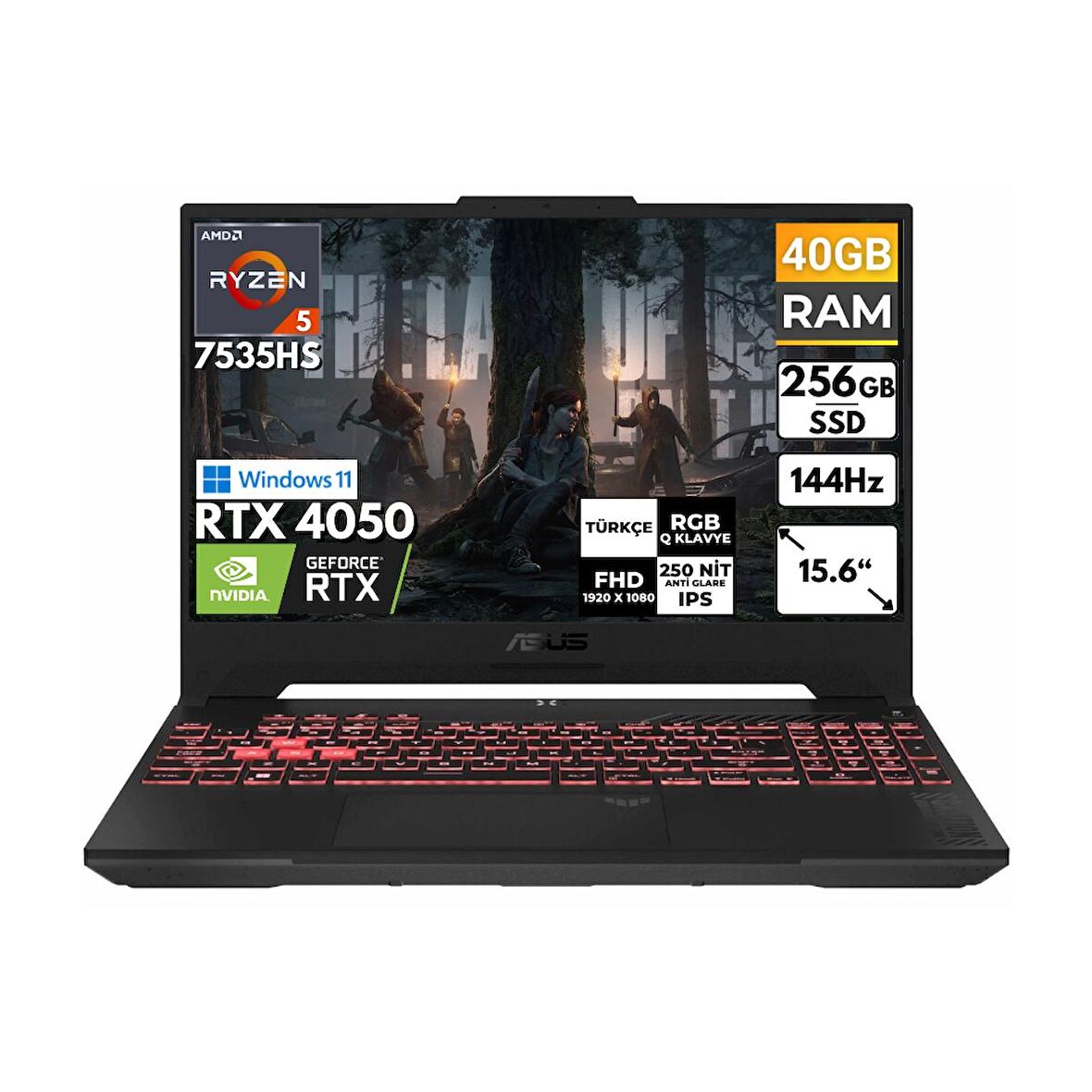Asus TUF Gaming A15 Ryzen 5-7535HS 40GB 256 GB SSD RTX4050 15.6'' FHD Windows 11 Home Taşınabilir Bilgisayar FA507NU-LP157 BT28