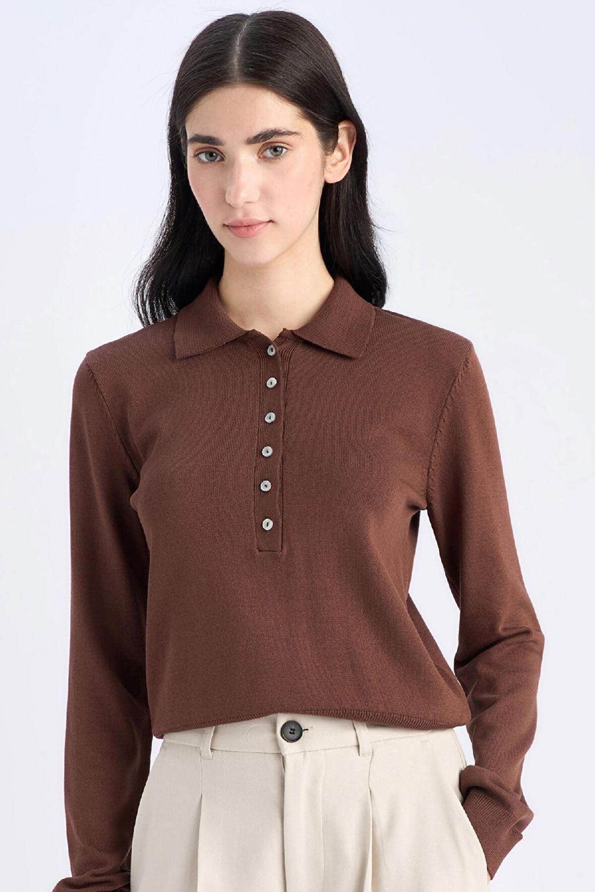 DeFacto 	Regular Fit Polo Yaka Basic Düz Triko Kazak D6259AX25SPBN495