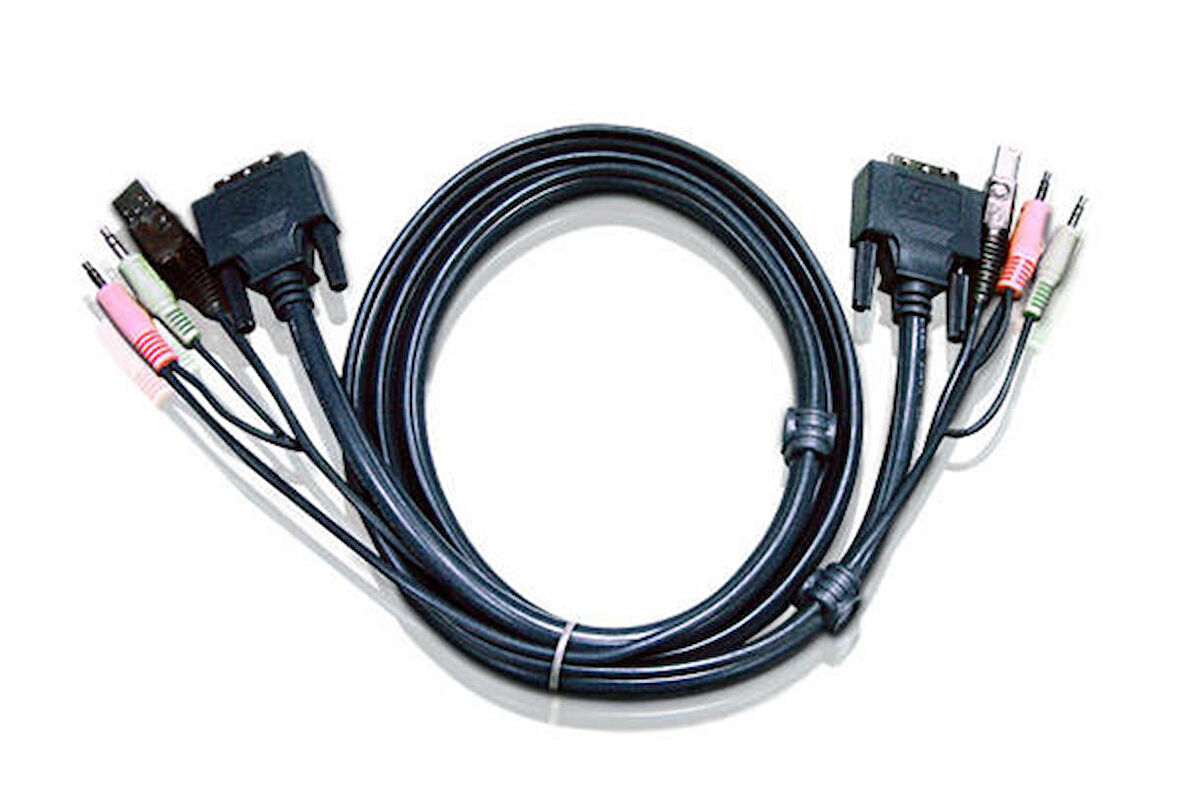 Aten 2L-7D03UD 3 Mt USB Klavye Mouse Monitör Dual DVI-D KVM Switch Kablosu
