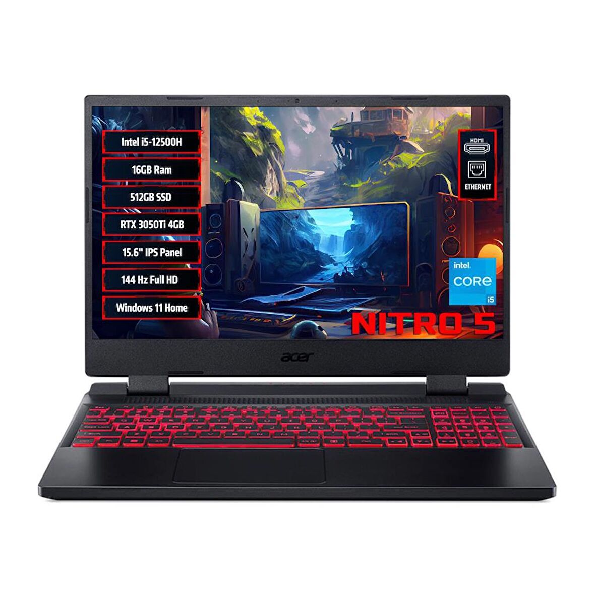 ACER Nitro 5 AN515-58 i5-12500H 16GB 512SSD RTX3050Ti 15.6'' FHD 144Hz Win11 Home