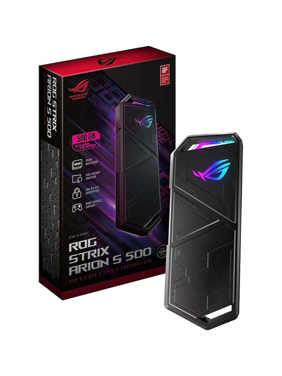 Asus Rog Strix Arion S500 ESD-S1B05 500GB 1050MB/S Aura Sync Rgb Taşınabilir SSD(OUTLET)