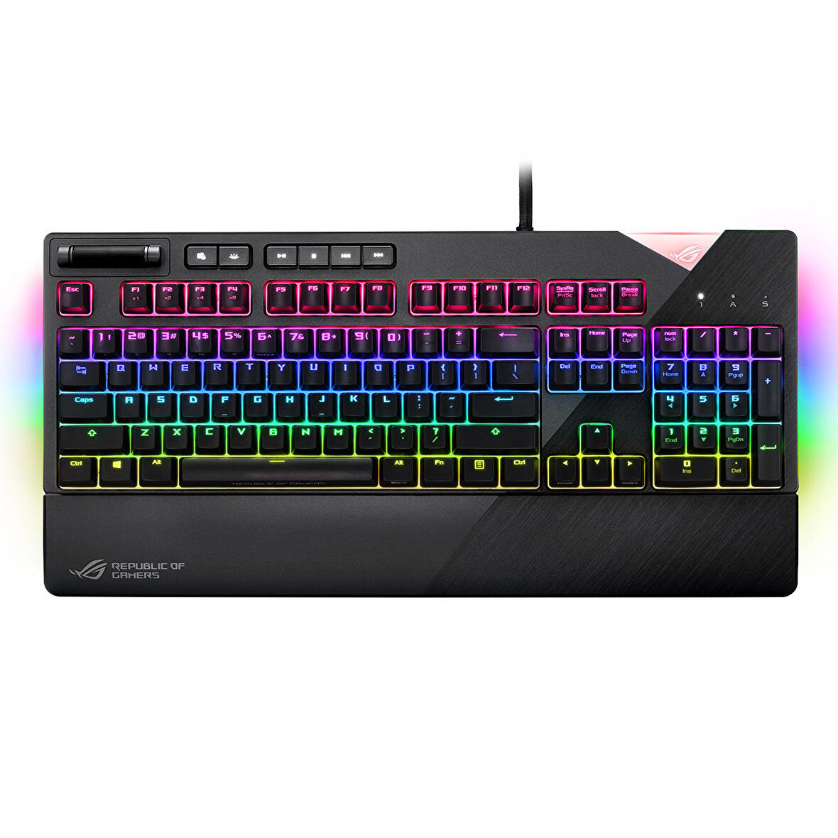 ASUS ROG STRIX FLARE NX RED RGB OYUNCU KLAVYESİ DEĞİŞTİRİLEBİLİR ROG NX RED SWITCH MEDYA KONTROLLERİ USB VE BİLEK DAYAMA