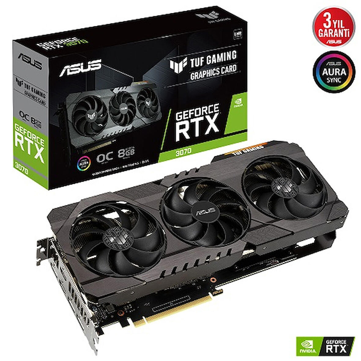 Asus TUF Gaming GeForce RTX 3070 V2 OC TUF-RTX3070-O8G-V2-GAMING 8GB GDDR6 256Bit DX12 Gaming (Oyuncu) Ekran Kartı