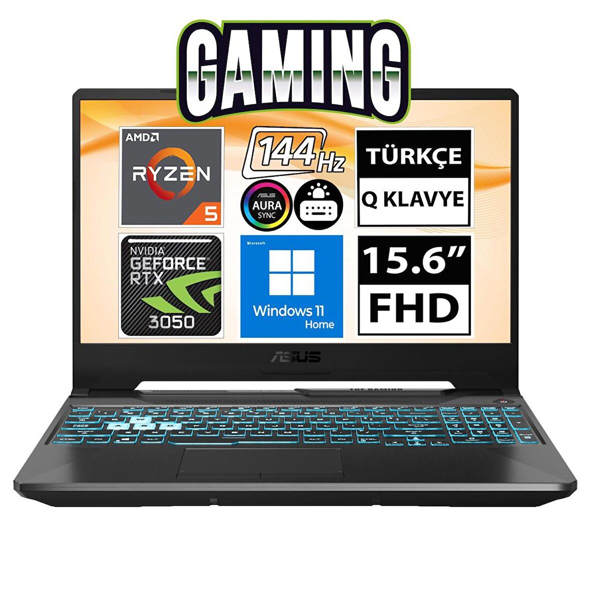 Asus TUF Gaming A15 Harici Ekran Kartı NVIDIA GeForce RTX 3050 4600H 8 GB DDR4 512 GB 15.6 inç Full HD w11pro/home Notebook Dizüstü Bilgisayar