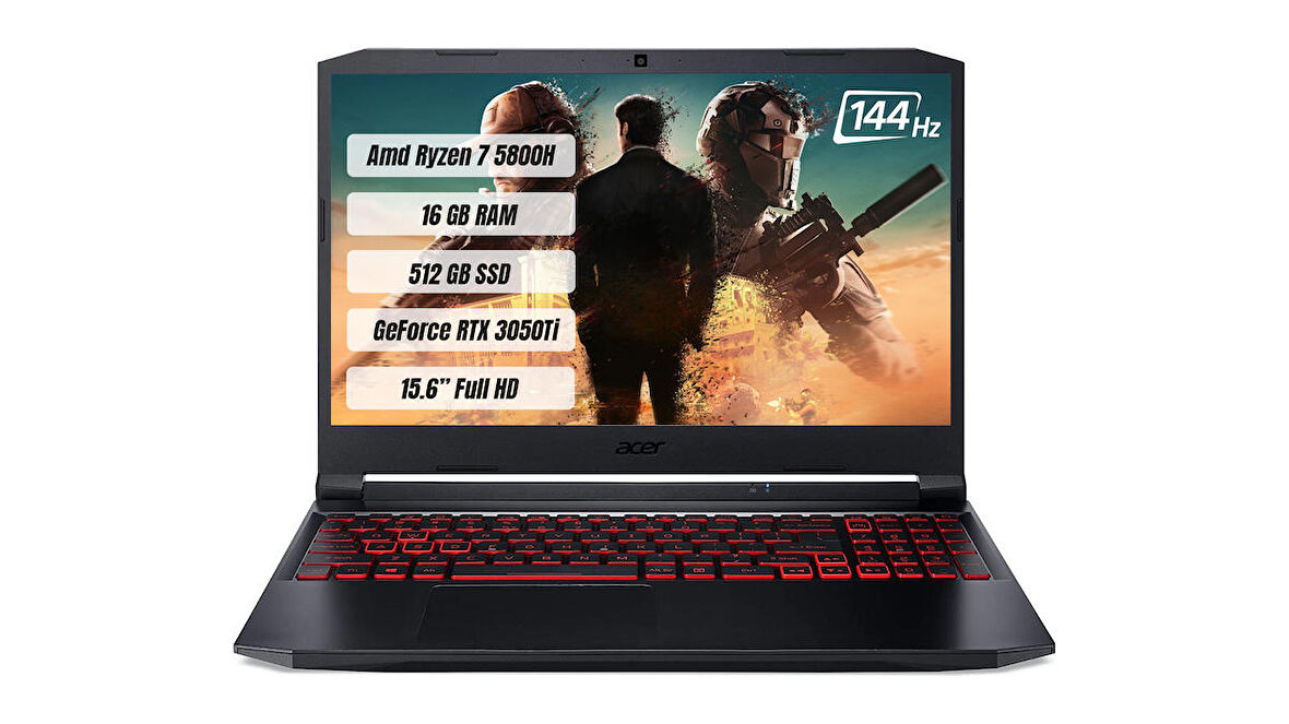 Acer Nitro 5 AN515-45 Harici Ekran Kartı NVIDIA GeForce RTX 3050 AMD Ryzen 7 5800H 16 GB DDR4 512 GB 15.6 inç Full HD Freedos Notebook Dizüstü Bilgisayar
