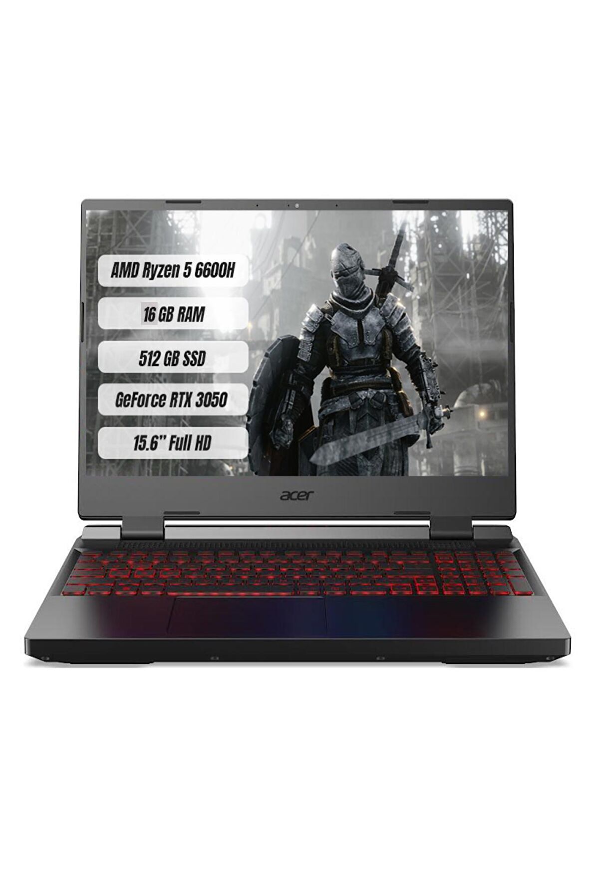 Acer Nitro 5 AN515-46 Harici Ekran Kartı NVIDIA GeForce RTX 3050 AMD Ryzen 5 6600H 16 GB DDR5 512 GB 15.6 inç Full HD Freedos Notebook Dizüstü Bilgisayar