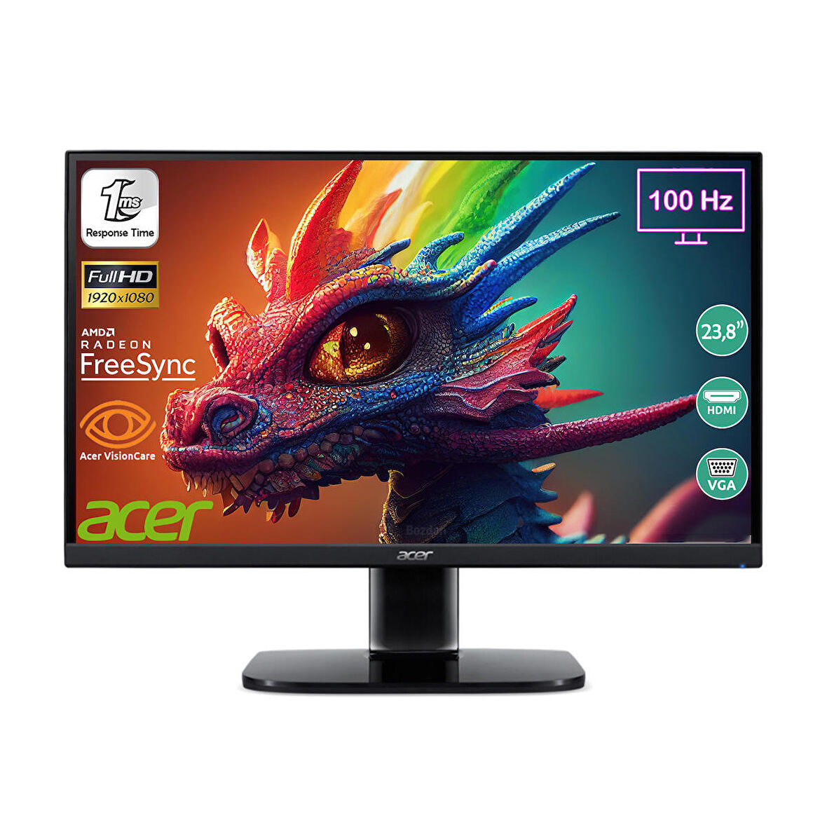 Acer KB242YH 23,8" 100Hz 1ms (Hdmı + Vga) Freesync Zeroframe Full Hd Va Monitör UM.QK2EE.H01