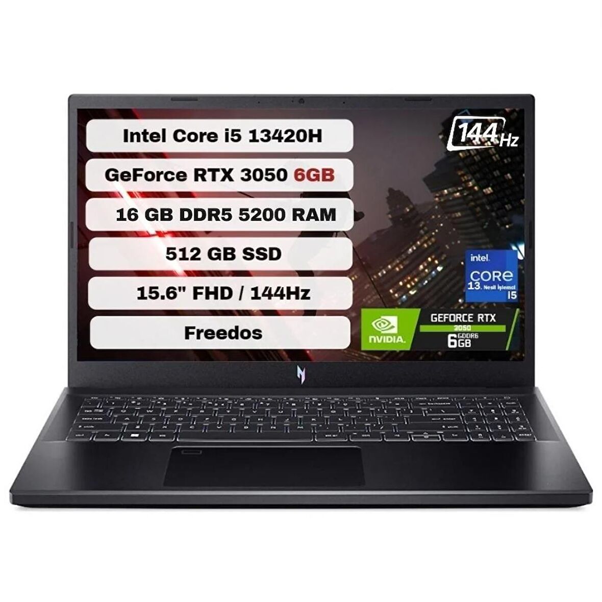 Acer Nitro V 15 NH.QNCEY.00116 Intel Core i5 13420H 16GB 512GB SSD RTX3050 Freedos 15.6'' FHD Taşınabilir Bilgisayar ANV15