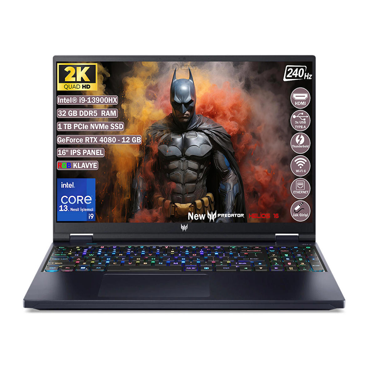 Acer Nitro Predator Helios 16 PH16-71-96T0 intel Core i9 13900HX 32 GB 1 TB SSD RTX 4080 - 12 GB Freedos 16" WQXGA (2560 x 1600) 240Hz Taşınabilir Bilgisayar NH.QJSEY.001