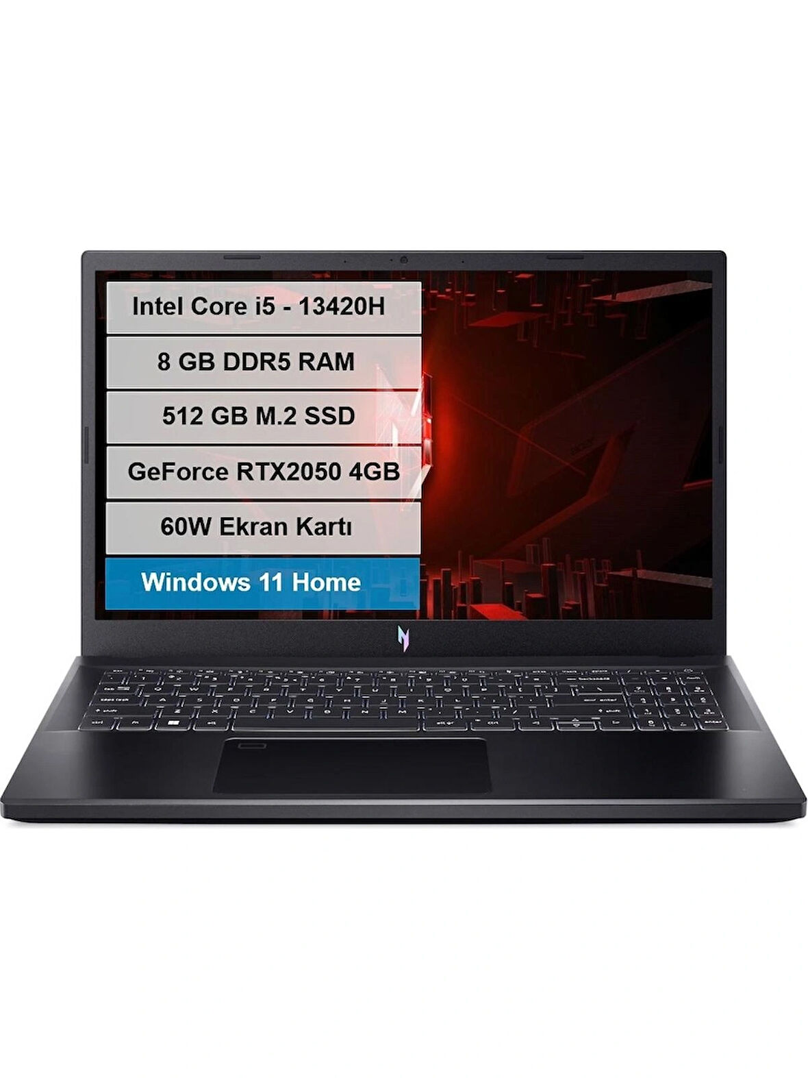 Acer Nitro V15 Intel I5 13420H 8gb 512GB SSD RTX2050-4GB 15.6" Fhd 144Hz Windoes11 Home Taşınabilir Bilgisayar NH.QNDEY.002 Outlet