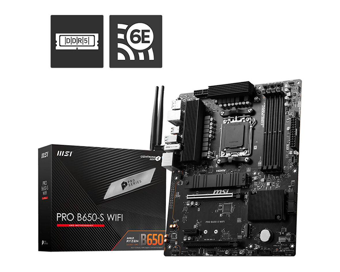 MSI PRO B650-S WIFI AMD B650 Soket AM5 DDR5 7200MHZ(OC) ATX Gaming (Oyuncu) Anakart