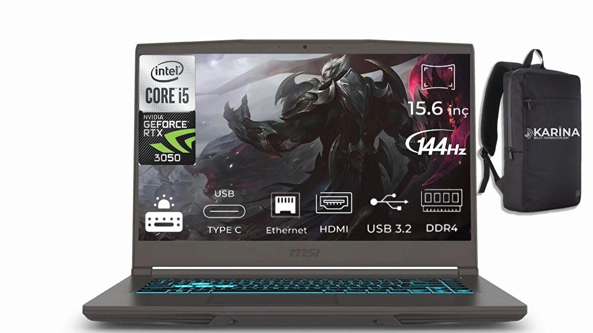 MSI THIN 15 B12UC-1478XTR i5 12450H 64GB 4TBSSD RTX3050 Fdos 15.6" 144Hz & B12UC1478XTRK18