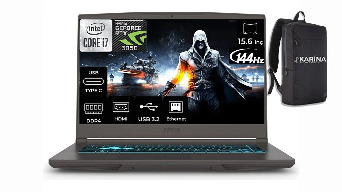 MSI THIN 15 B12UC-1479XTR-54 i7 12650H 16GB 4TBSSD RTX3050 W11P 15.6" FHD144Hz & B12UC1479XTRK54