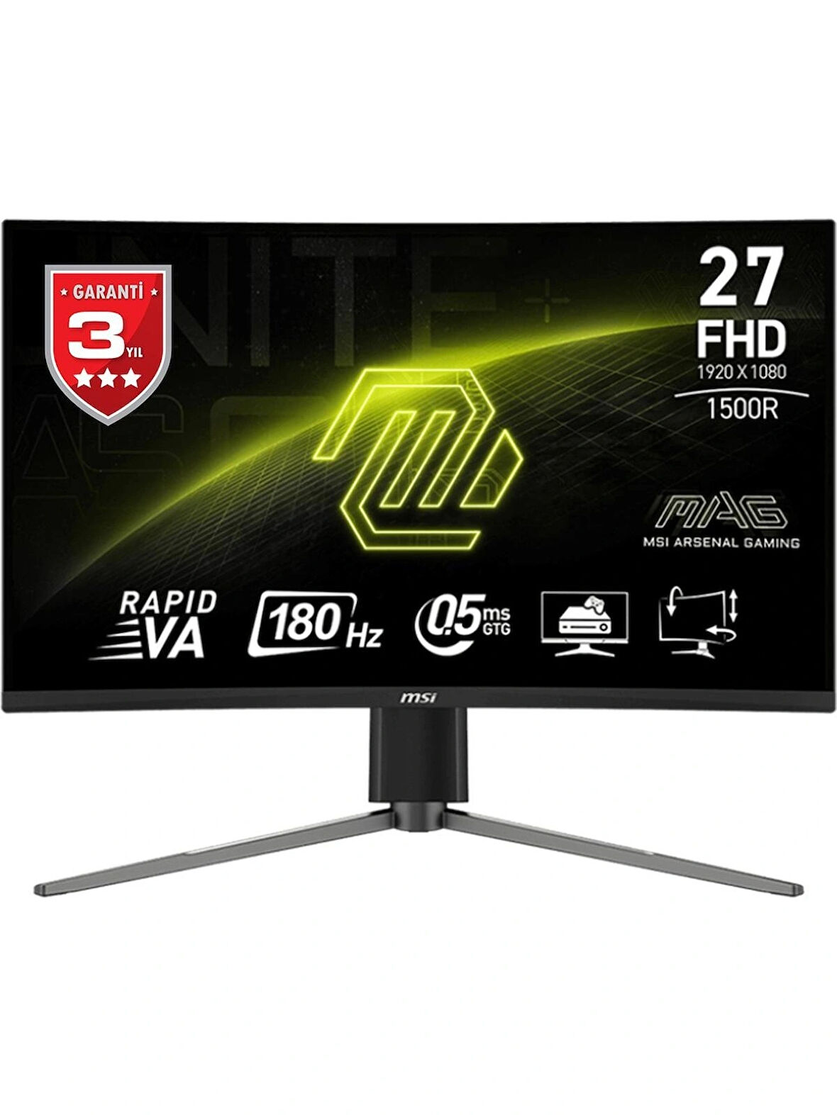 MSI 27" MAG 27C6PF 1920x1080 (FHD) 16:9 CURVE 1500R RAPID VA 180HZ 0.5MS (GTG) ADAPTIVE-SYNC GAMING MONITOR