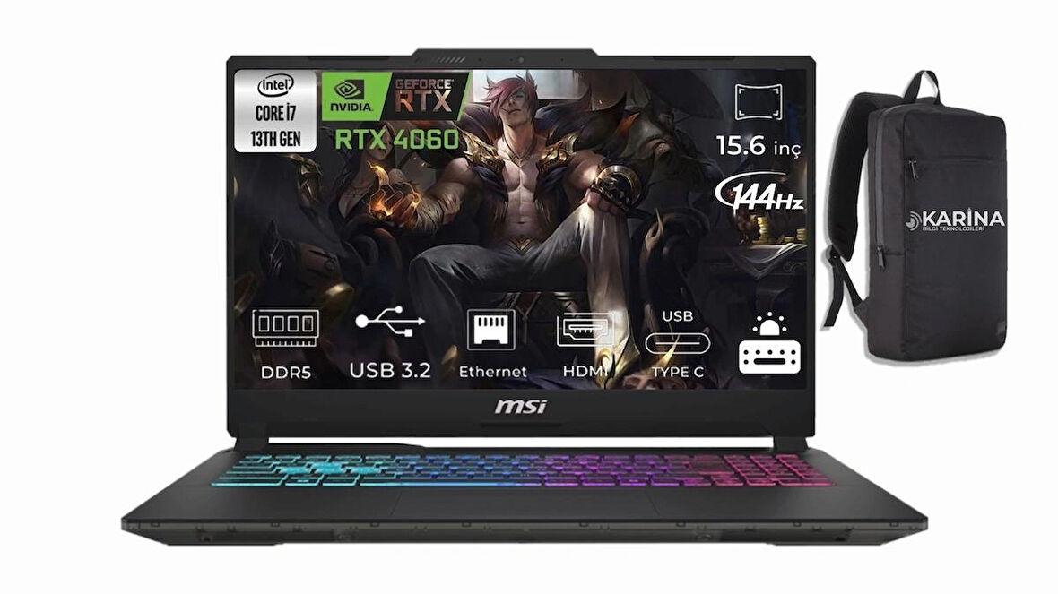 MSI CYBORG 15 A13VF-892XTR Intel Core i7 13620H 32GB 4TB SSD RTX4060 Freedos 15.6" FHD 144Hz Taşınabilir Bilgisayar & A13VF892XTRK25