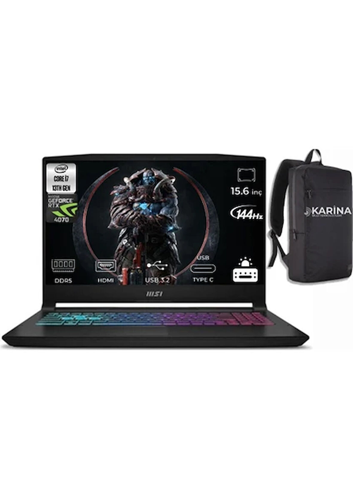 MSI KATANA 15 B13VGK-1874XTR Intel Core i7 13620H 24GB 1TB+1TB SSD RTX4070 Freedos 15.6" FHD 144Hz & B13VGK1874XTRK21