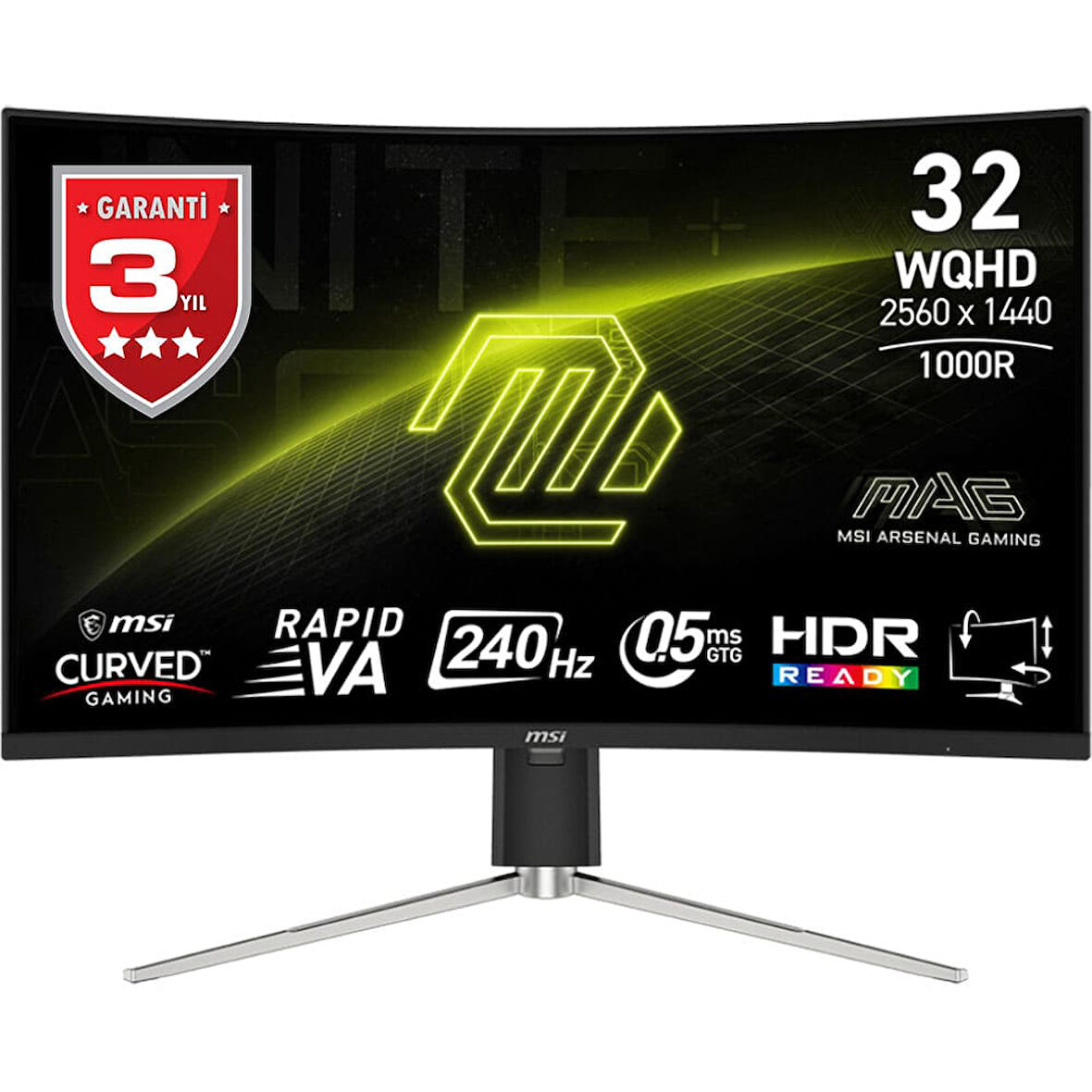 MSI MAG 325CQRXF E2 31.5 2560x1440 WQHD 240Hz 0.5ms HDMI DP Type-C FreeSync Premium Curve 1000R Gaming Monitör