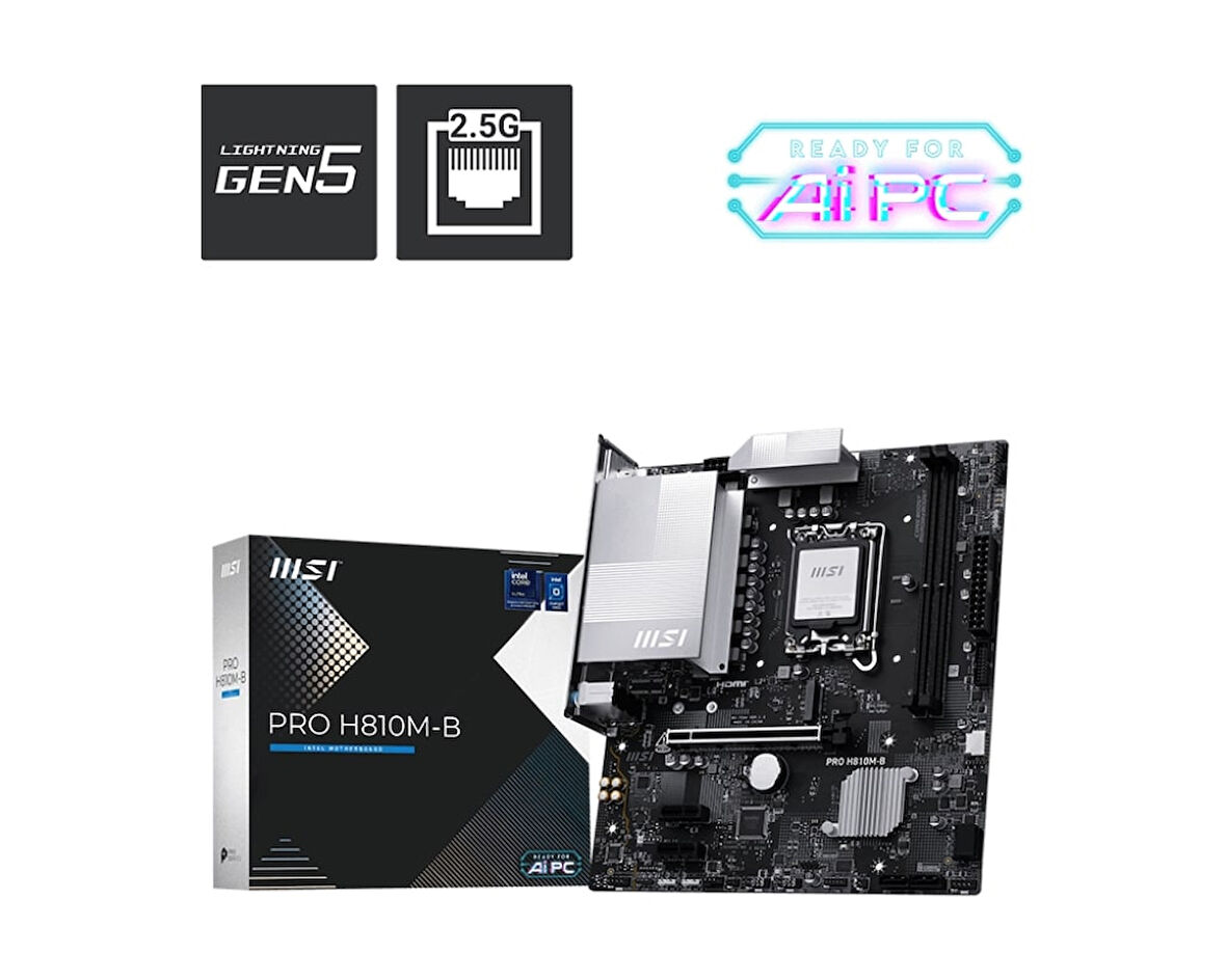 MSI PRO H810M-B Intel H810 Soket 1851 DDR5 6400+(OC)MHz mATX Gaming (Oyuncu) Anakart