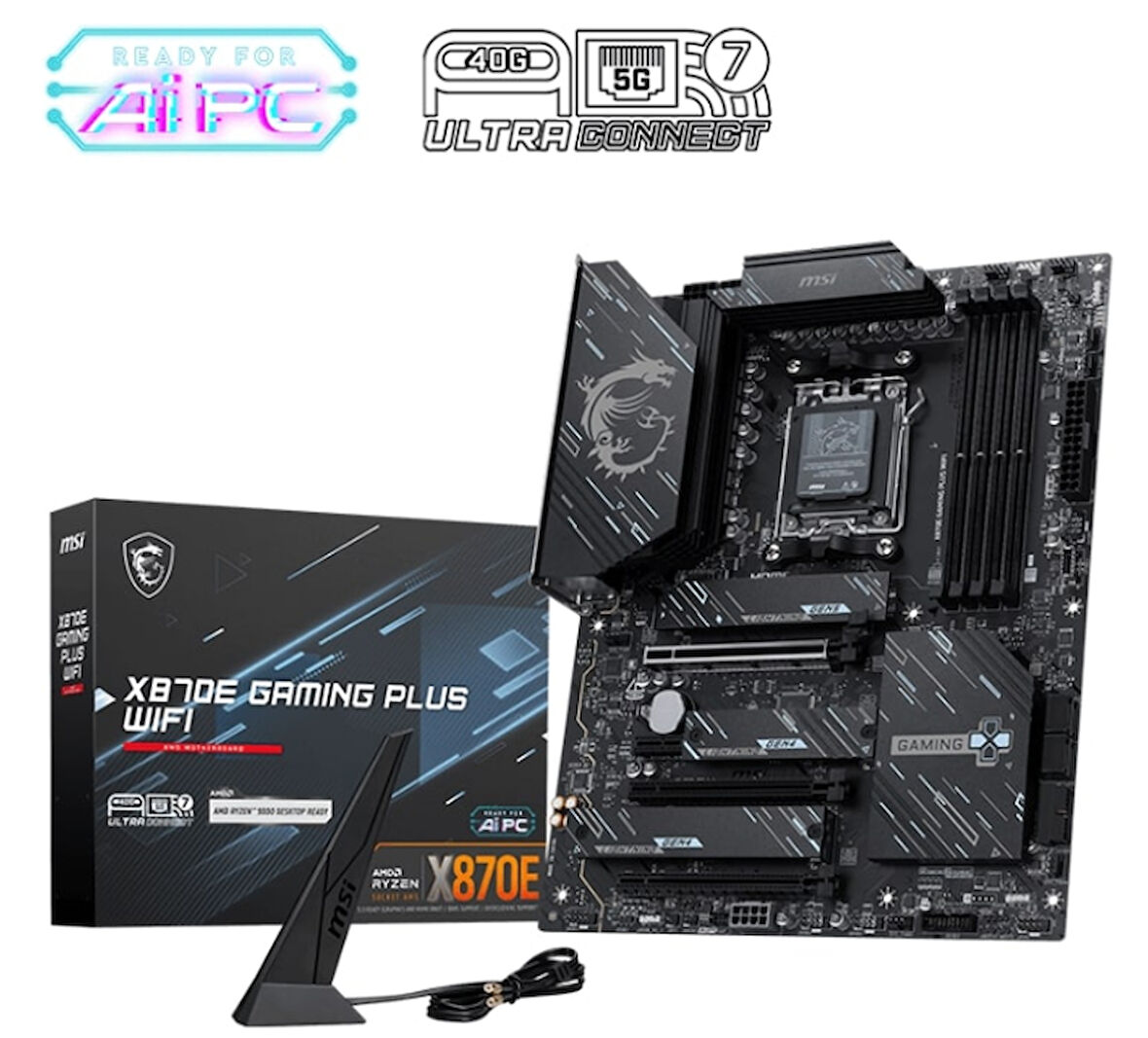 MSI GAMING PLUS X870E WIFI DDR5 AMD X870E AM5 Soket DDR5 8200+(OC)MHz ATX Oyuncu (Gaming) Anakart