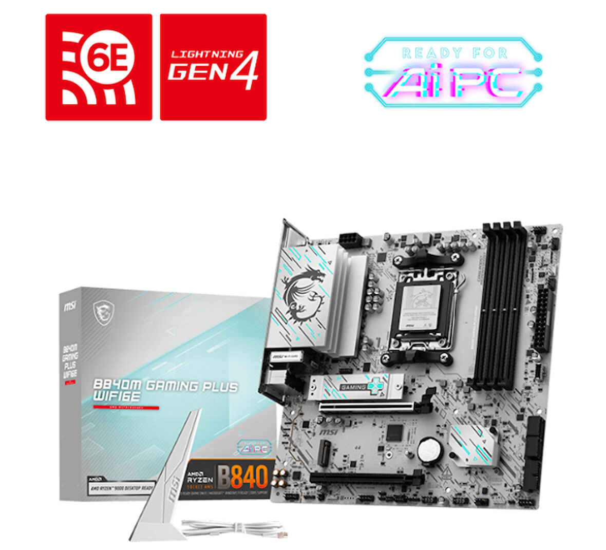 MSI B840M GAMING PLUS WIFI6-E DDR5 AMD B840 AM5 Soket DDR5 8000+(OC)MHz mATX Anakart