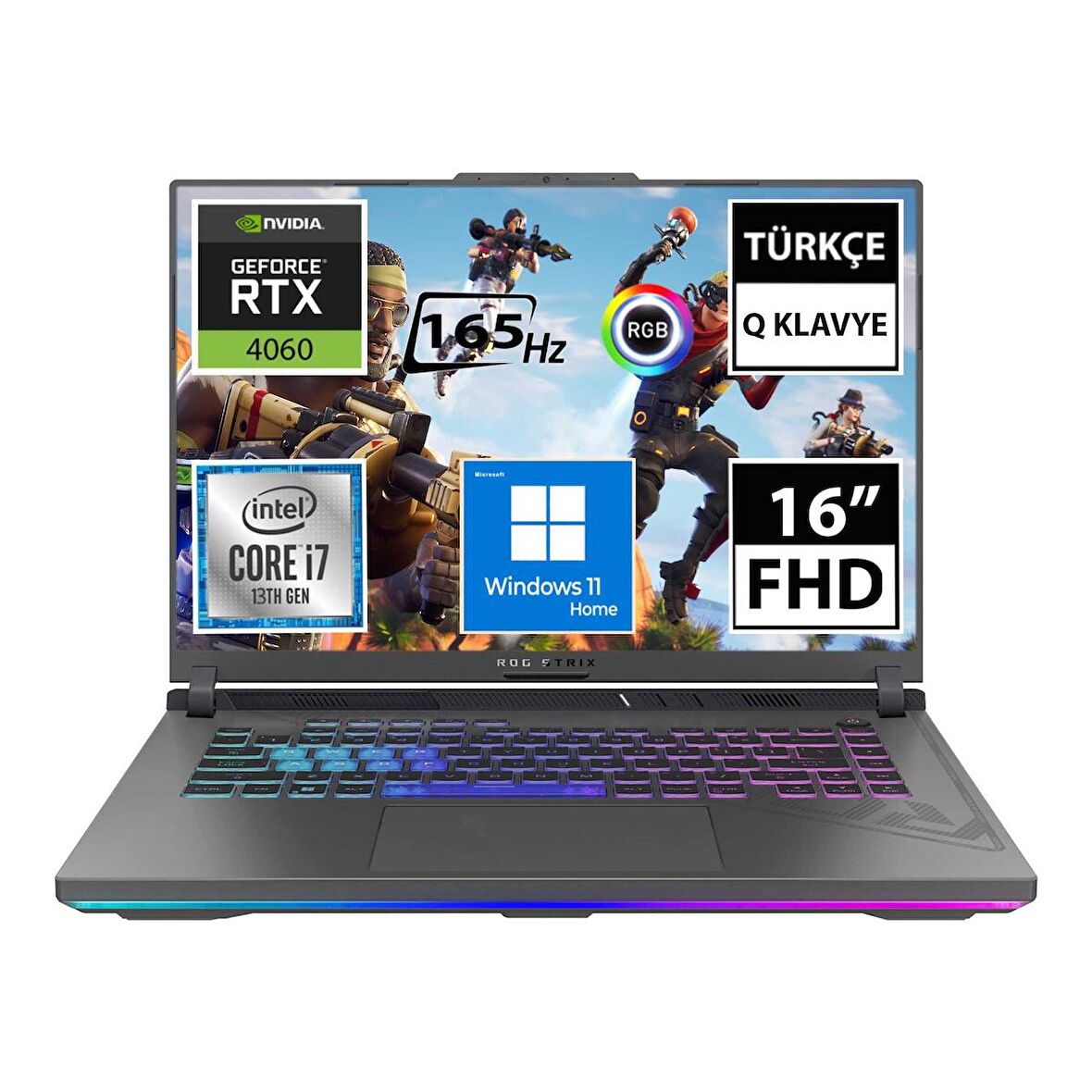 Asus ROG Strix G16 G614JV-N3157W i7-13650HX 16GB 512SSD RTX4060 16" FullHD W11H Taşınabilir Bilgisayar