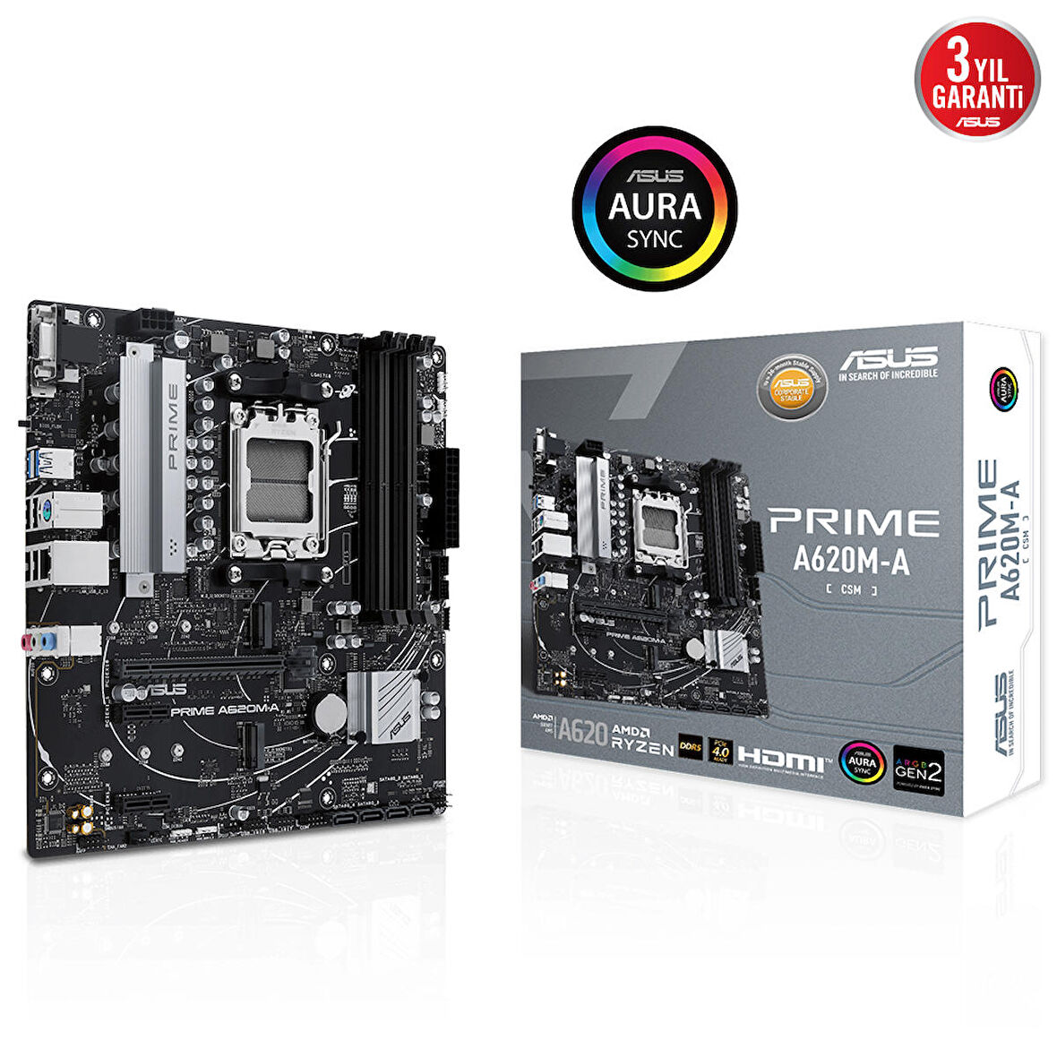 Asus A620M-A-CSM AMD A620 AM5 DDR5 6400 MHz Masaüstü Anakart