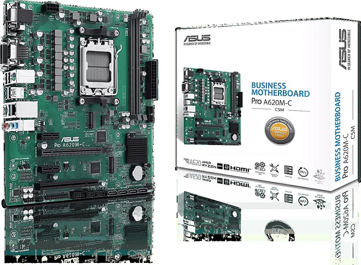 Asus MB Pro A620M-C-CSM AMD A620 AM5 DDR5 6400 MHz Masaüstü Anakart