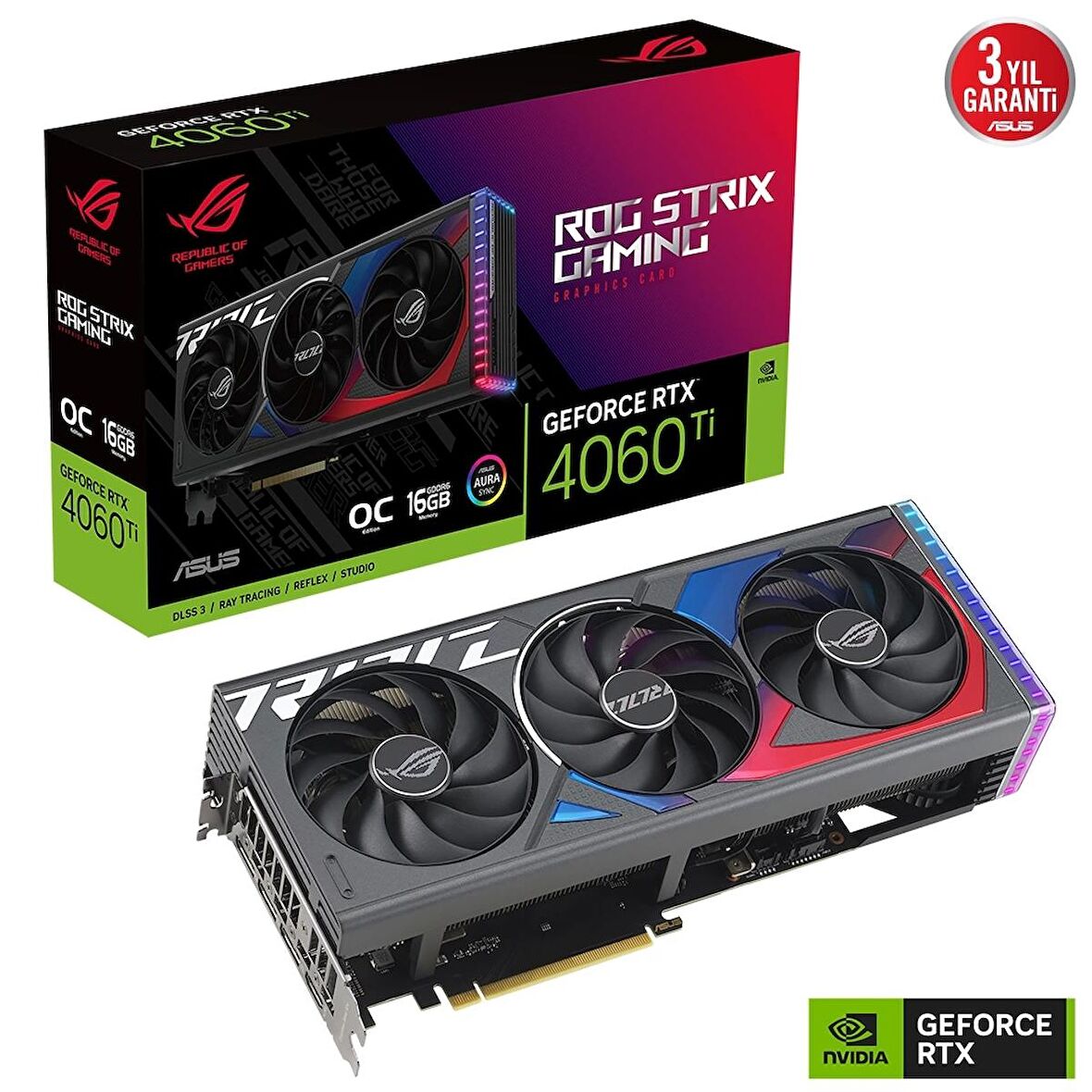 Asus RTX 4060 Ti Rog Strix O16G Gaming 16GB GDDR6 Ekran Kartı