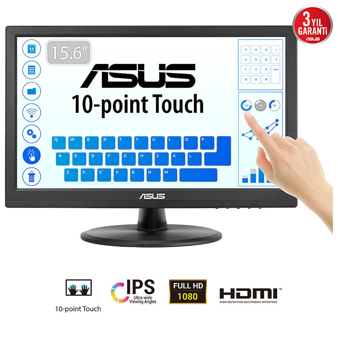 ASUS VT169HE 16" 60Hz 5ms Flicker free  Full HD IPS Dokunmatik Monitör