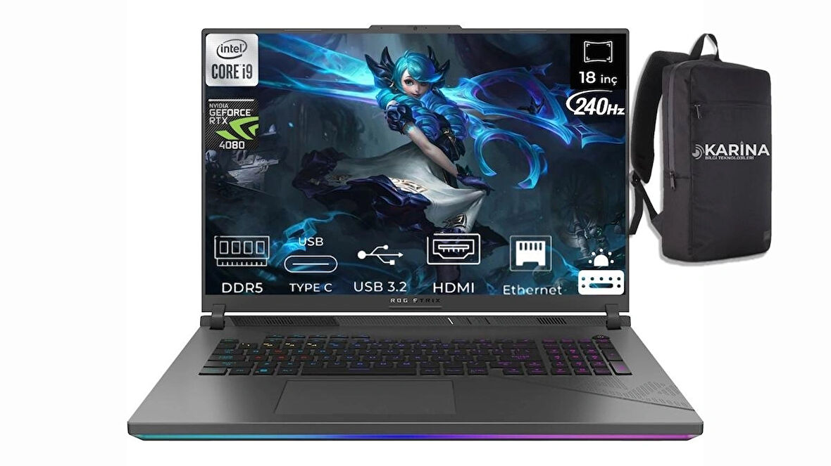 ASUS ROG Strix Scar 18 Intel i9-14900 HX G814JZR-N6087W-21 48GB 512GB+512GB RTX 4080 W11Pro 18'' Gaming Laptop 