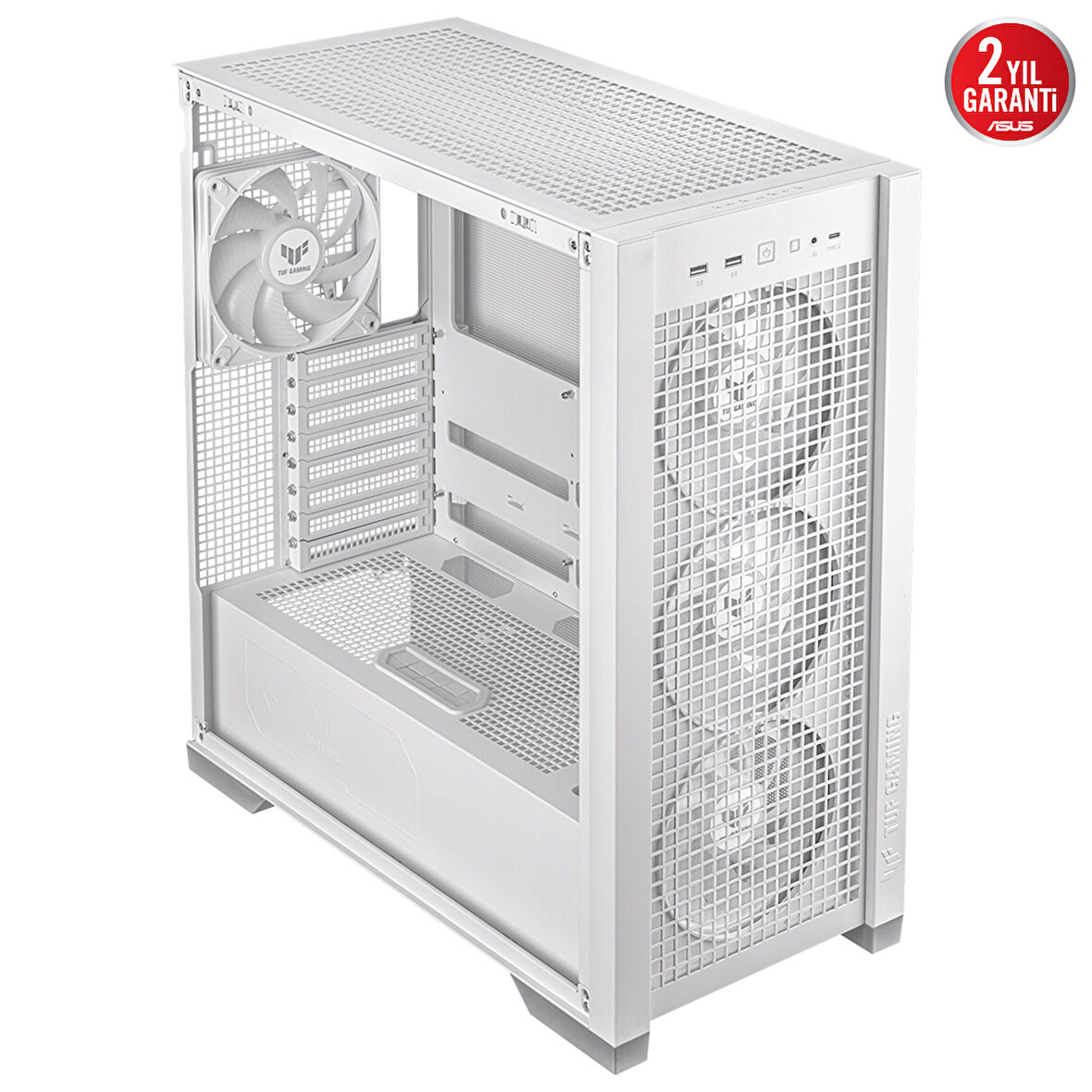 ASUS TUF Gaming GT302 TG ARGB Temperli Cam USB 3.2 Beyaz E-ATX Mid-Tower Gaming (Oyuncu) Kasa (90DC00I3-B19000)
