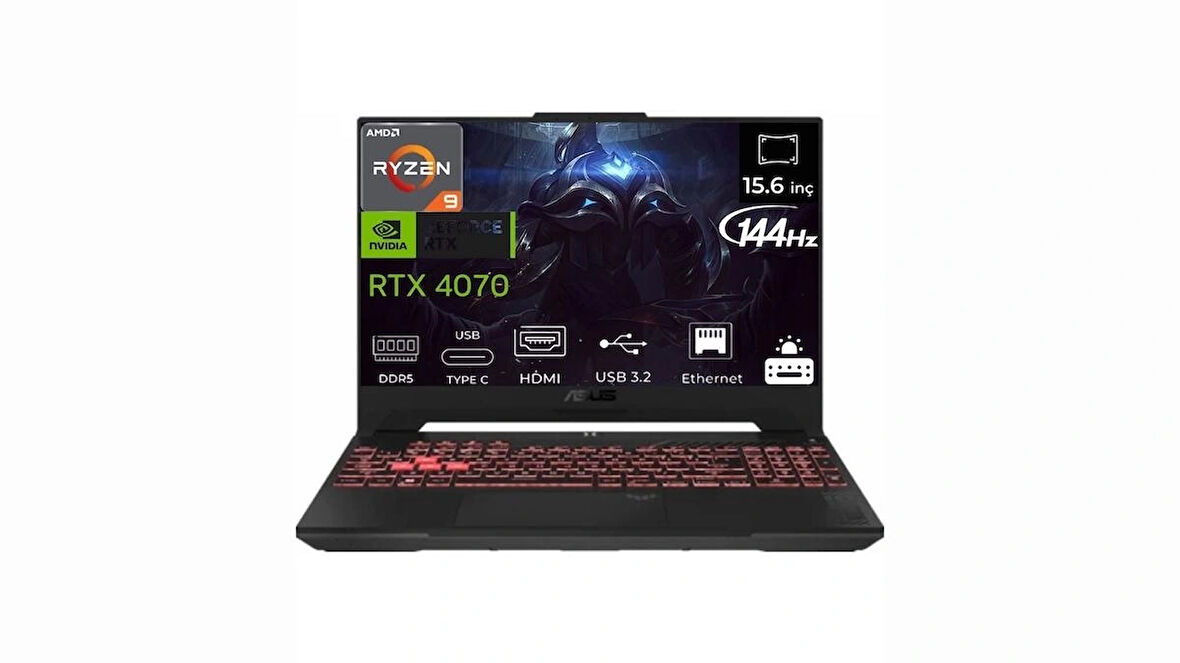 Asus TUF Gaming A15 AMD Ryzen 9 8945HS FA507UI-LP054-46 64GB 512GB+2TB RTX4070 FreeDos 15.6" FHD Taşınabilir Bilgisayar