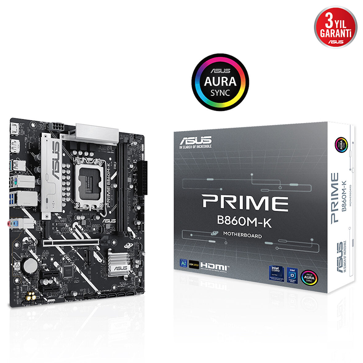 ASUS PRIME B860M-K Intel B860 LGA1851 DDR5 8800 DP HDMI Çift M2 USB3.2 AURA RGB 2.5Gbit LAN mATX)