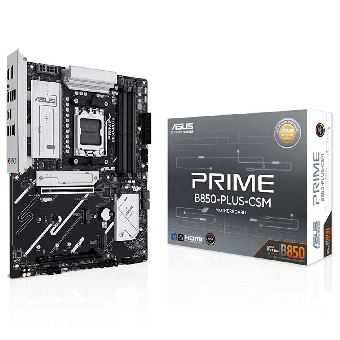 ASUS PRIME B850-PLUS-CSM AMD B850 AM5 DDR5 8000 DP HDMI 3x M2 USB3.2 AURA RGB 2.5Gbit LAN ATX 256GB’a kadar ram desteği, 1xGen5 M.2, Ücretsiz Uzaktan 