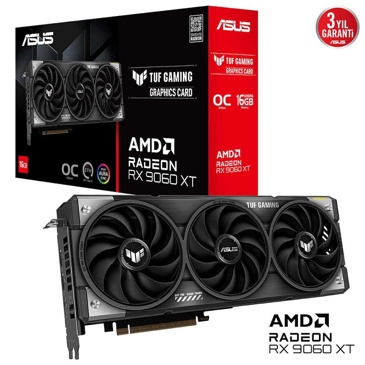 ASUS TUF Gaming AMD Radeon RX 9060XT 16GB TUF-RX9060XT-O16G-GAMING GDDR6 128Bit DX12 Gaming (Oyuncu) Ekran Kartı