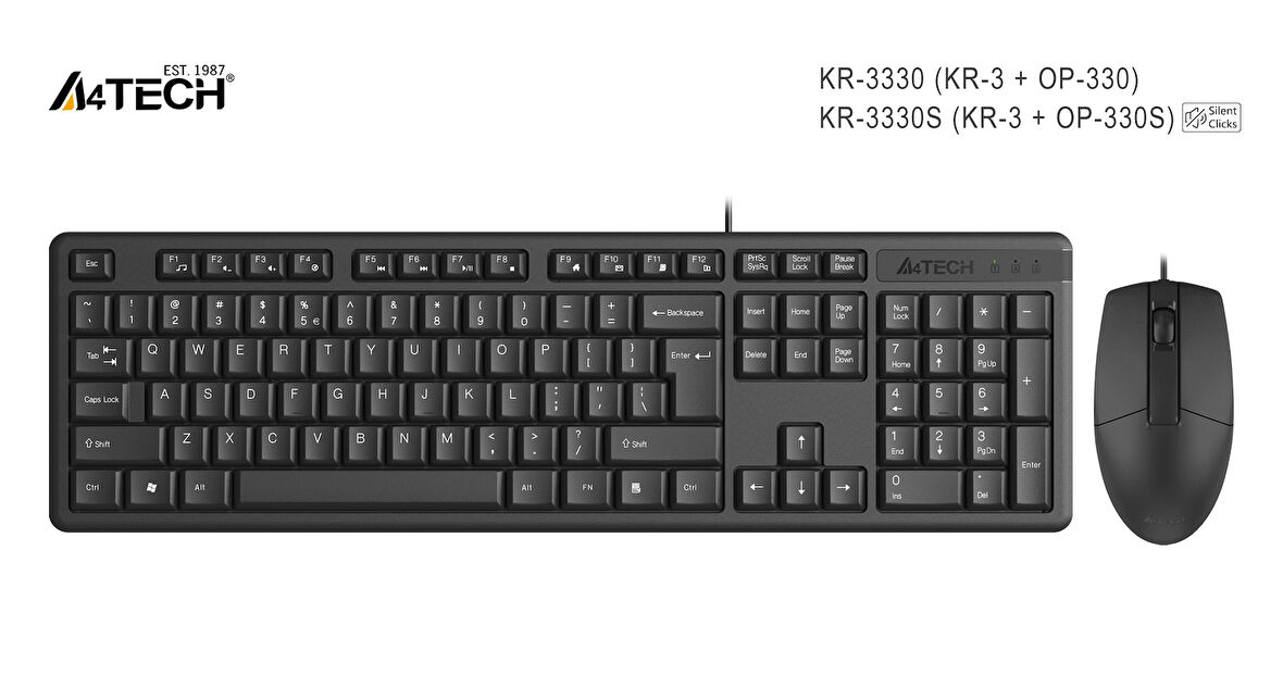 TEKNOTEG - A4 TECH KR-3330 Q FN MULTIMEDYA USB SİYAH SET
